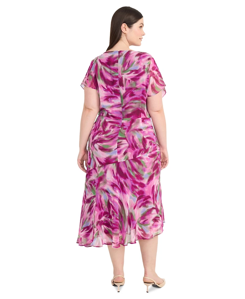 Maggy London Plus Printed Asymmetrical Midi Dress