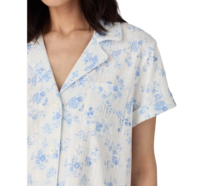 Lauren Ralph Lauren Women's Notched-Collar Cropped Pajama Set