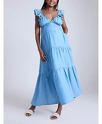 Motherhood Maternity Ruffle Sleeve Tie-Back Maxi Dress 