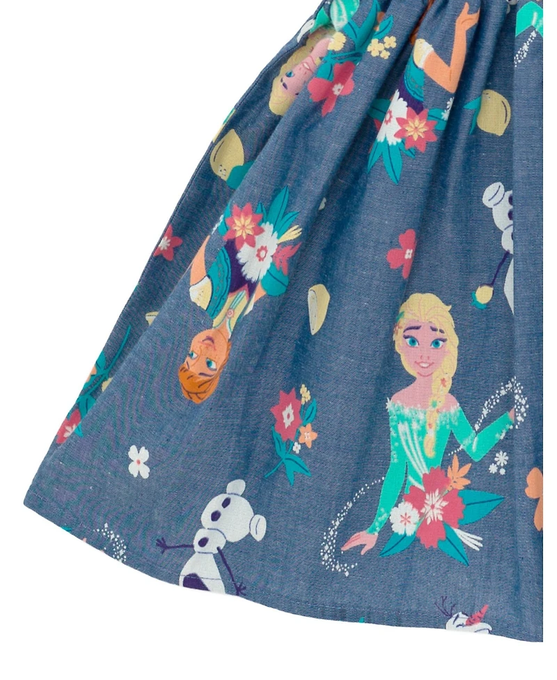 Frozen Toddler Girls Disney Minnie Mouse Mickey Daisy Lilo & Stitch Princess Belle Ariel Chambray Skater Dress