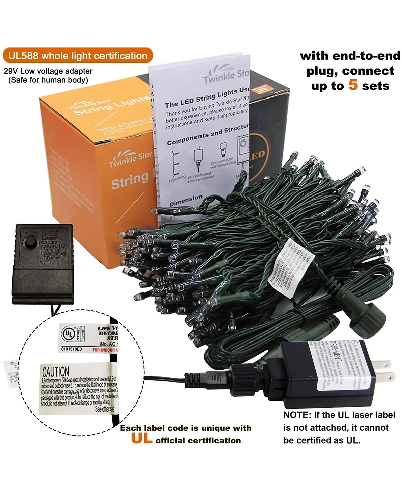 Twinkle Star 200 Led Fairy String Lights Halloween Decoration with 8 Modes Plug In - 66 ft