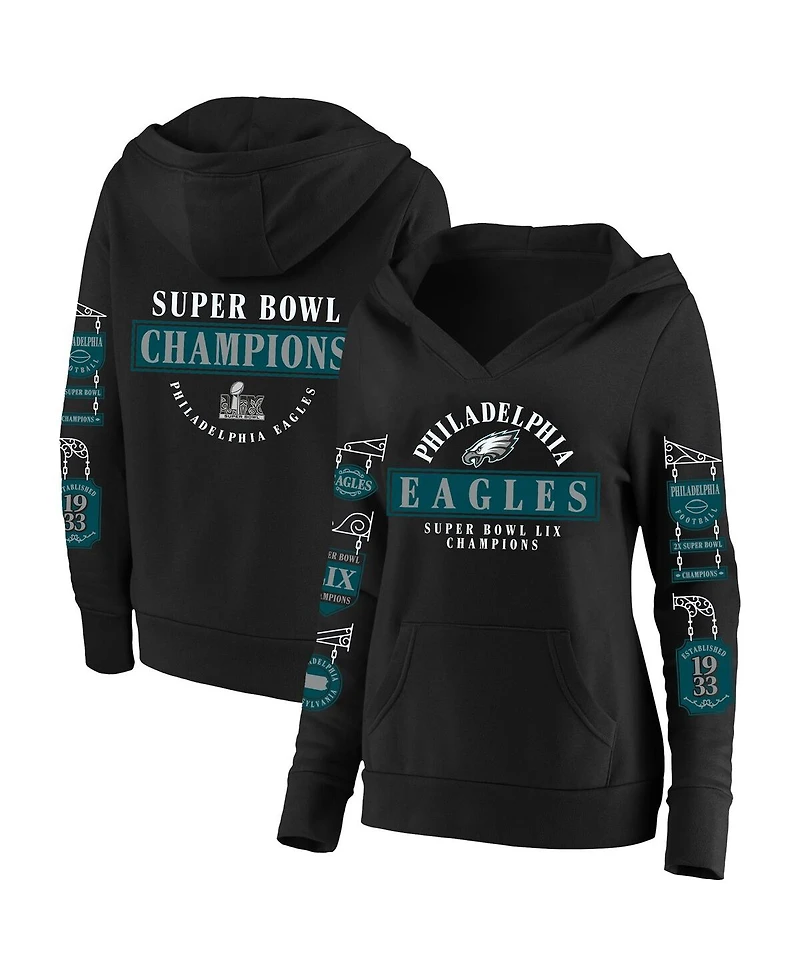 Fanatics Women's Black Philadelphia Eagles Super Bowl Lix Champions Plus Four Piece Notch Neck Pullover Hoodie