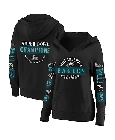 Fanatics Women's Black Philadelphia Eagles Super Bowl Lix Champions Plus Four Piece Notch Neck Pullover Hoodie