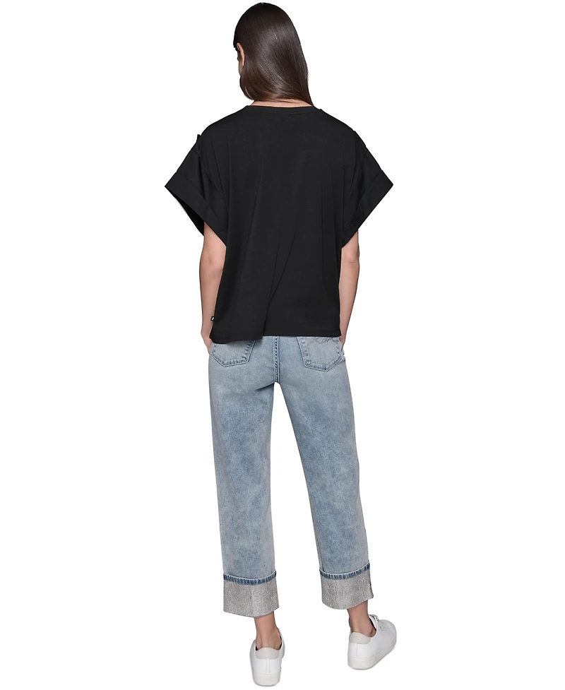 Karl Lagerfeld Paris Women's Embellished-Pocket Tee