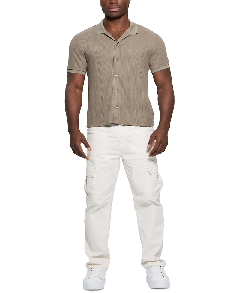 Guess Men's Joshua Textured Short Sleeve Button-Front Sweater