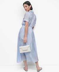 Dkny Womens Short Sleeve Button Front Tech Shirt Zip Front Tech Midi Skirt