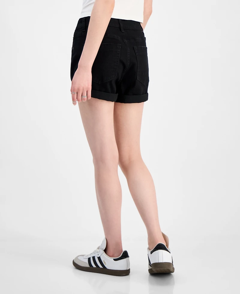 Indigo Rein Juniors' Exposed-Button High Rise Destructed Shorts
