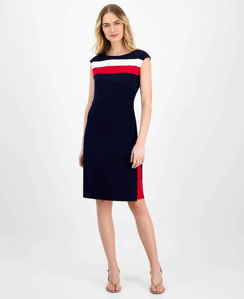 Connected Sleeveless Tri-Tone Sheath Dress