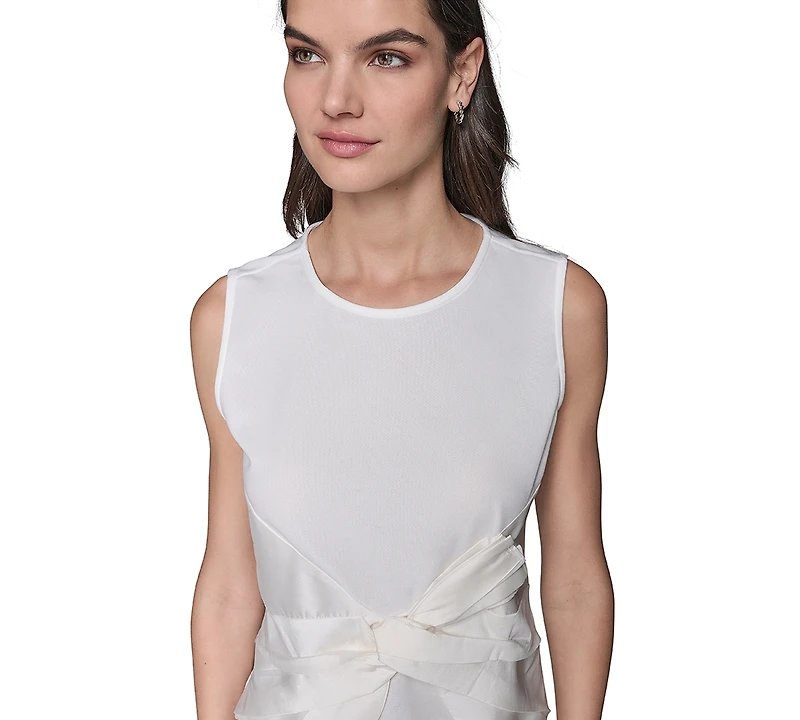 Karl Lagerfeld Paris Women's Sleeveless Satin Bow Top