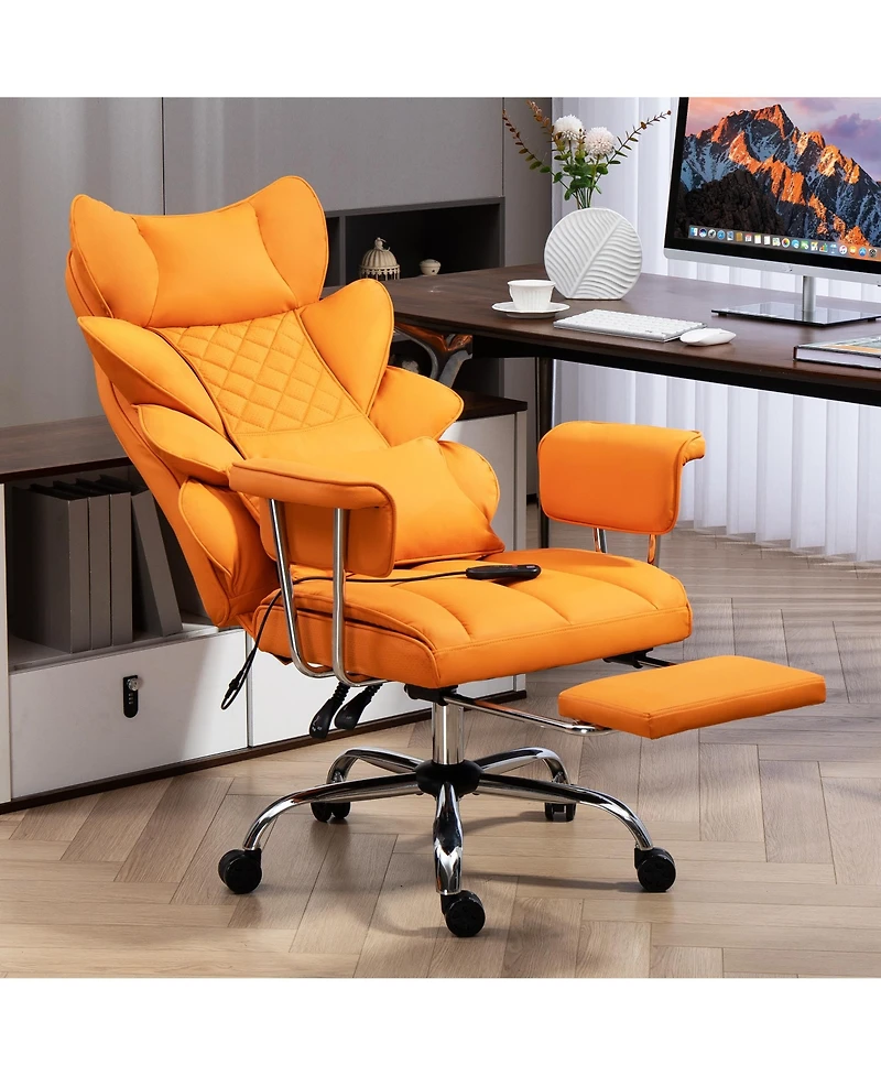 Dyhome Faux Leather Gaming Chair, Ergonomic High-Back Office Chair With Tilt and Swivel, Reclining Computer Desk for Women, Men