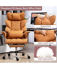 Dyhome Faux Leather Gaming Chair, Ergonomic High-Back Office Chair With Tilt and Swivel, Reclining Computer Desk for Women, Men