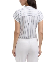 Ellen Tracy Women's Linen Blend Sleeveless Tie Hem Button Down Top