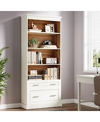 Tribesigns way to origin 2-Drawer Vertical File Cabinet for Letter Size, Modern Black Filing Cabinet with 5-Tier Bookshelf, Large Printer Stand with O