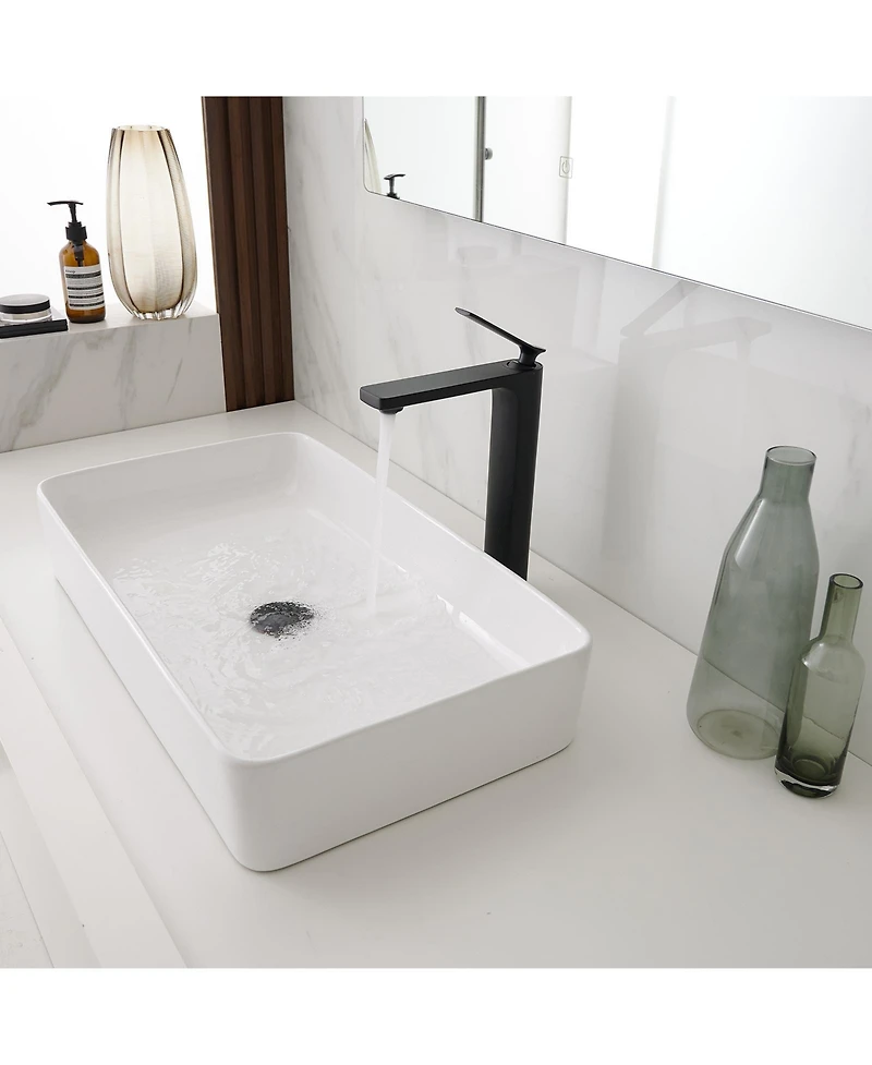 Single Hole Single Handle Bathroom Vessel Sink Faucet With Supply Hose in Matte Black