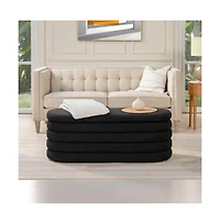 49 Inch Oval Boucle Storage Bench, Upholstered Entryway Ottoman with Hinged Lid-The Pop Home