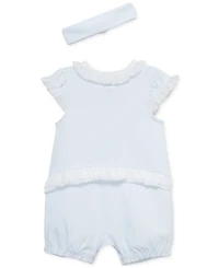 Little Me Baby Girls 2-Pc. Embroidered Cotton Romper & Headband Set