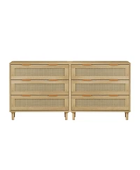 31.50"3-Drawers Rattan Storage Cabinet Rattan Drawer (Set of 2),for Bedroom,Living Room,Dining Room,Hallways,Oak