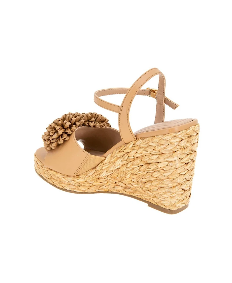 BCBGeneration Women's Erika Raffia Flower Wedge Sandals