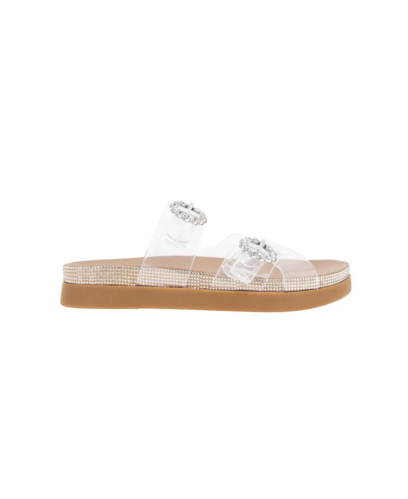 BCBGeneration Women's Jia Rhinestone Buckle Flat Sandals