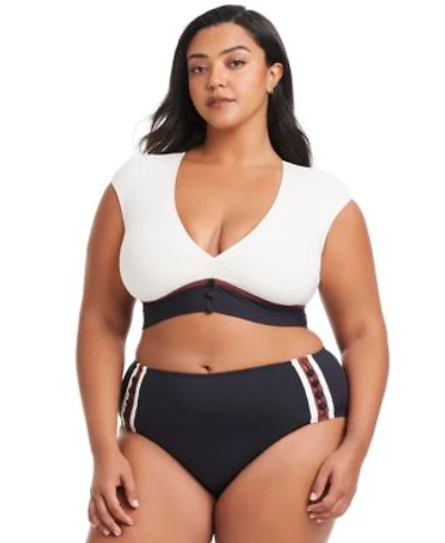 Bleu By Rod Beattie Plus Size Cap Sleeve Cropped Swim Top Side Button Bottoms