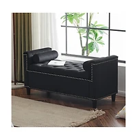 44.5'' Velvet Storage Bench, Tufted Upholstered Bedroom Ottoman for Entryway & Living Room-The Pop Home