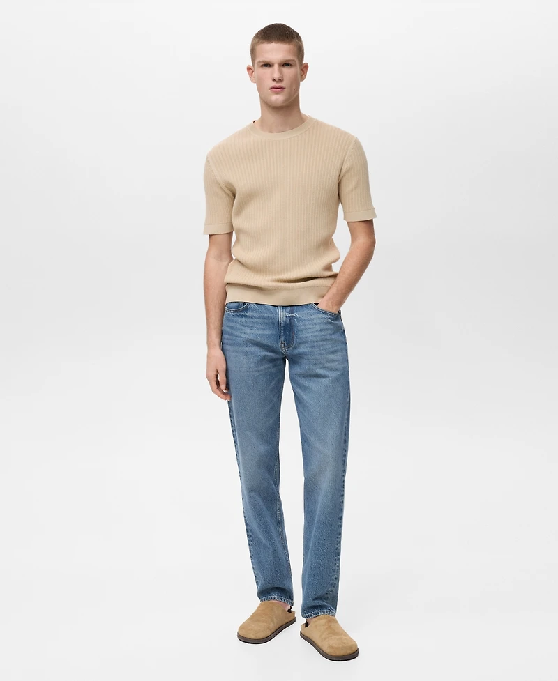 Mango Men's Braided Cotton Knitted T-Shirt