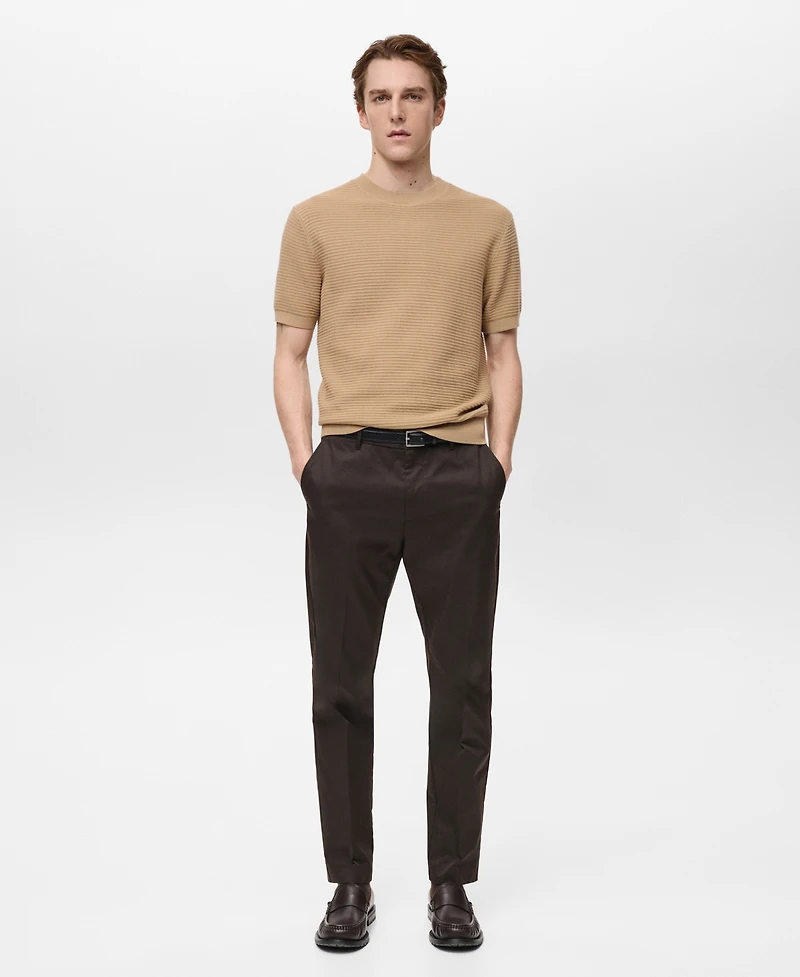 Mango Men's Textured Knit Regular Fit T-Shirt