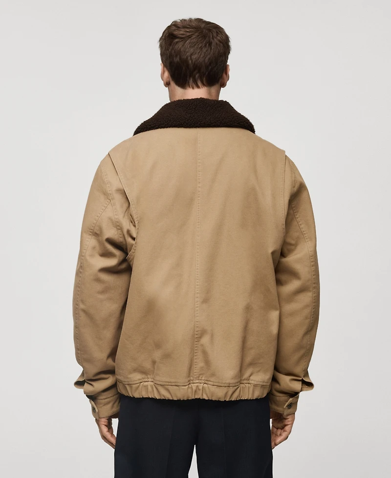 Mango Men's Sheepskin Collar Quilted Jacket