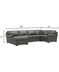 Radley Roll Arm 139" 4-Pc. Leather Square Corner Chaise Sectional, Exclusively at Macy's