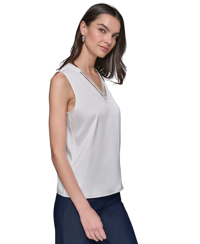 Karl Lagerfeld Paris Women's Sleeveless V-Neck Blouse Top