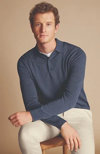 Charles Tyrwhitt Men's Merino Polo Long Sleeve Sweater