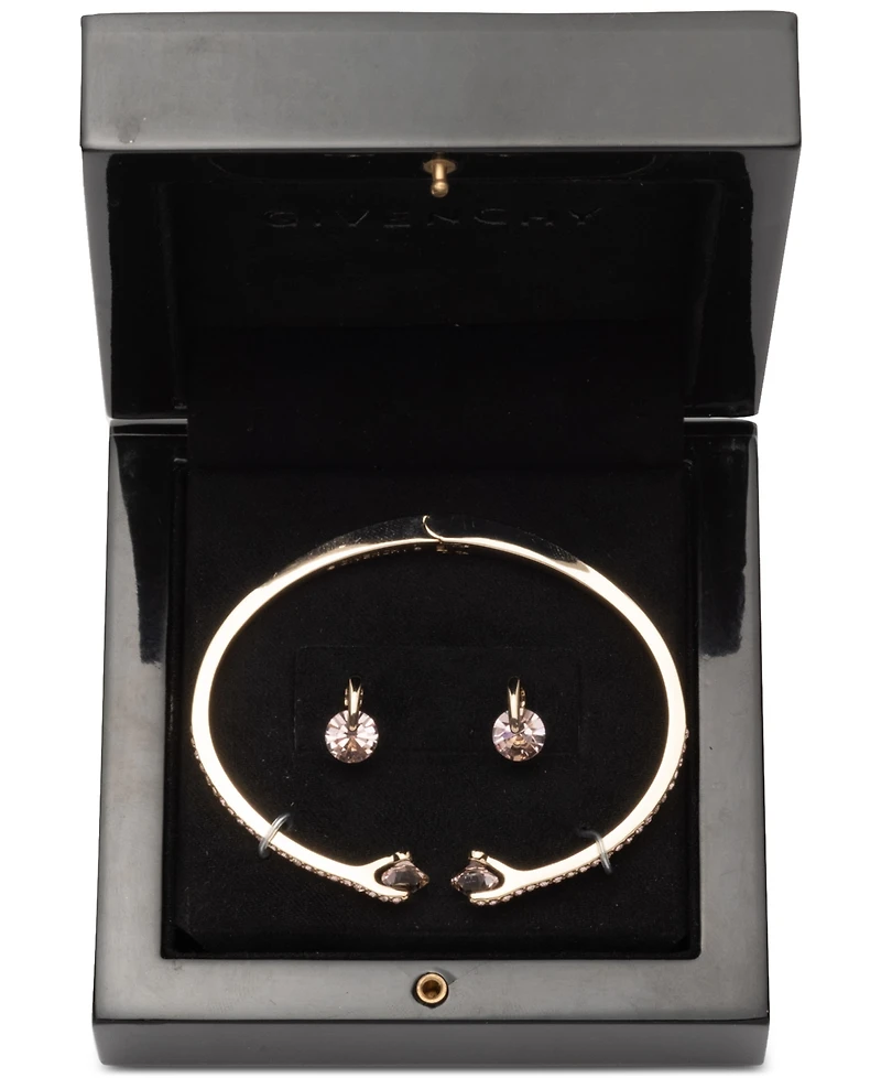 Givenchy Gold-Tone Mixed Crystal Cuff Bracelet & Stud Earrings Set