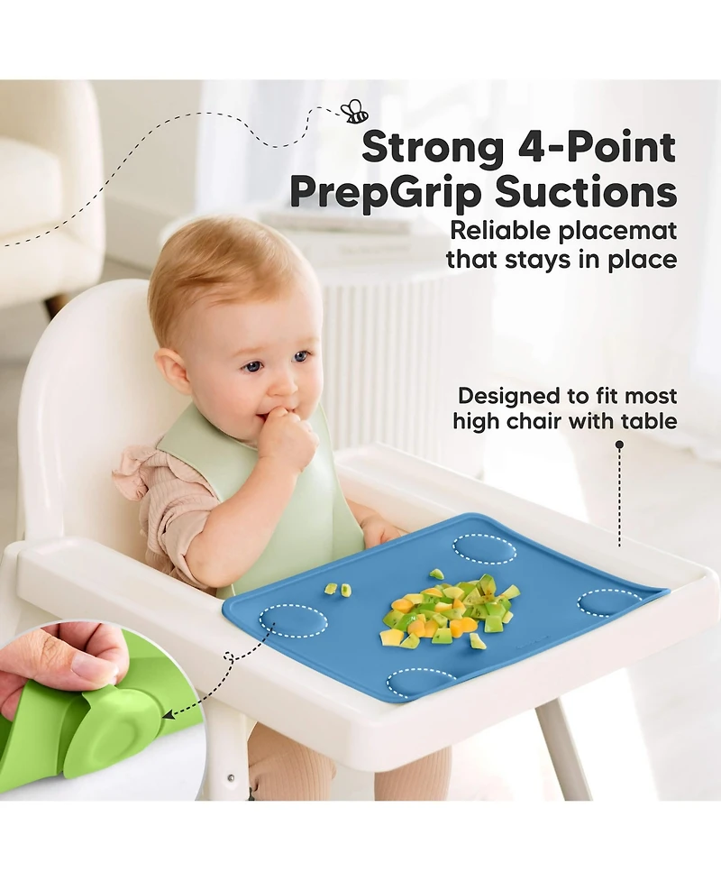 KeaBabies 2-Pack Prep Silicone Placemats for Toddlers, Kids, Non Slip Suction Dining Table Baby Placemat, Easy to Clean