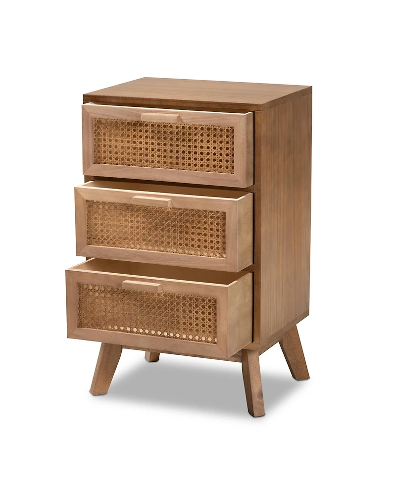 Baxton Studio 15.7" Finished Wood Baden Mid-Century Modern 3-Drawer End Table