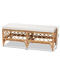 bali & pari 48" Upholstered and Natural Rattan Orchard Modern Bohemian Accent Bench