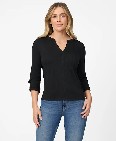Cable & Gauge Women's Pintuck Pleat Henley Top