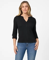 Cable & Gauge Women's Pintuck Pleat Henley Top