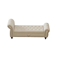 64.5 Inch Velvet Upholstered Storage Bench, Tufted Bed Bench with Nailhead Trim for Bedroom-The Pop Home