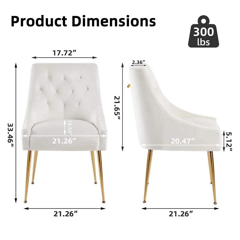 Dyhome Modern Velvet Upholstered Dining Chairs Set of 2, Mid Century Side with 5.12” Cushions and Back Pull Rod for Kitchen, Living Room