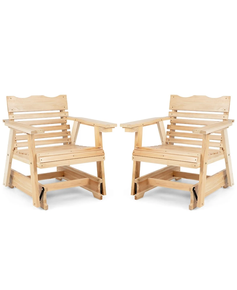 2 Pcs Patio Outdoor Wood Slat Rocking Chair Porch Rocker Curved Seat 330 Lbs