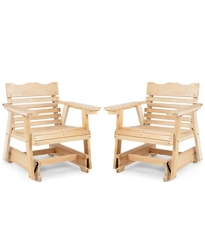 2 Pcs Patio Outdoor Wood Slat Rocking Chair Porch Rocker Curved Seat 330 Lbs