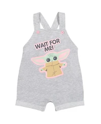 The Mandalorian Baby Girls Star Wars Yoda French Terry Snap Short Overalls T-Shirt and Headband 3 Piece Outfit Set