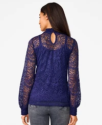 Cable & Gauge Women's Lace Mock Neck Top