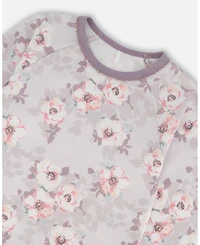 Deux par Deux Toddler Girls Printed Cotton Long Sleeve Top And Pant Pajama Set Pale Pink Flowers On Neutral Lilac - Toddler|Child