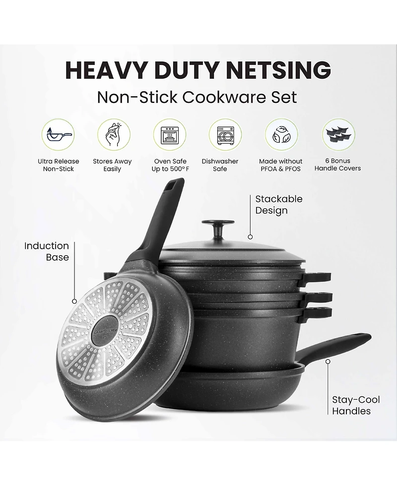 Piece Nesting Cookware Set with Silicone Handle Covers