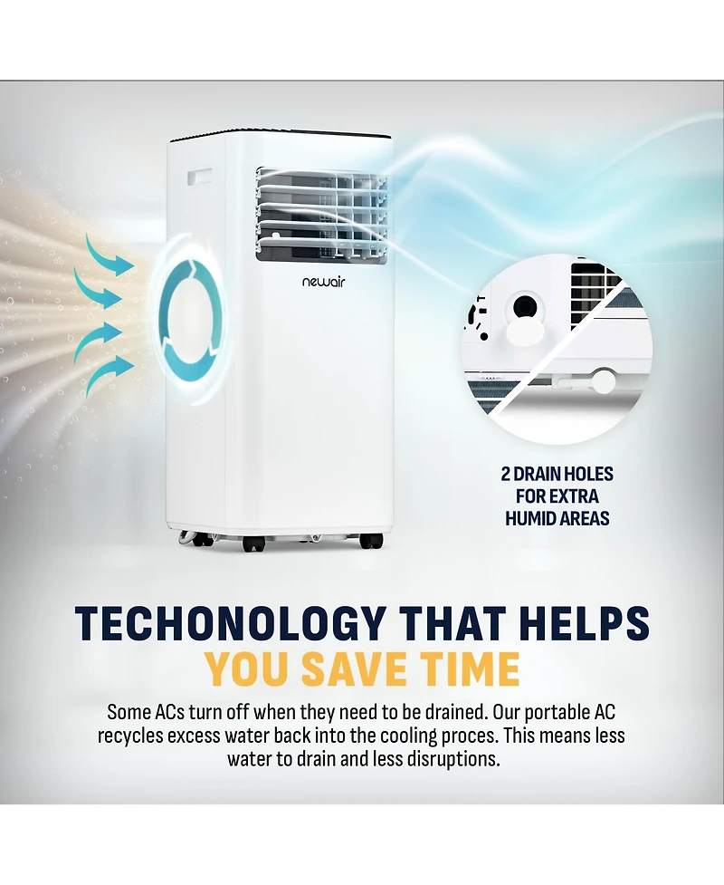 Newair 10,000 Btu Portable Air Conditioner (6,000 Btu Doe), Compact Ac Design with Easy Setup Window Venting Kit, Self-Evaporative System, Quiet Opera