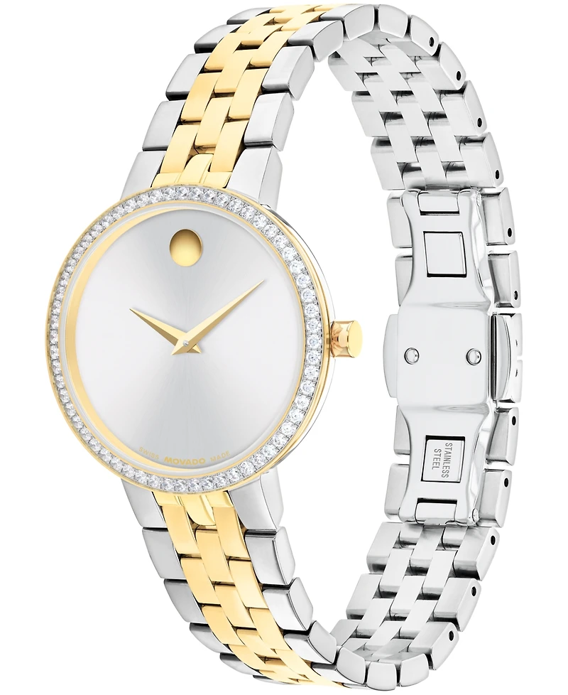 Movado Women's Museum Classic Lab Grown Diamond Swiss Quartz Stainless-Steel Light Yellow Pvd Watch, 29.5mm