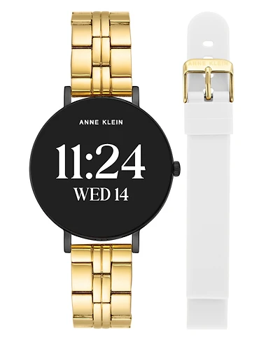 Anne Klein Women's Connect It Prism Smartwatch with Gold-Tone Metal Alloy and White Silicone Band, 30mm