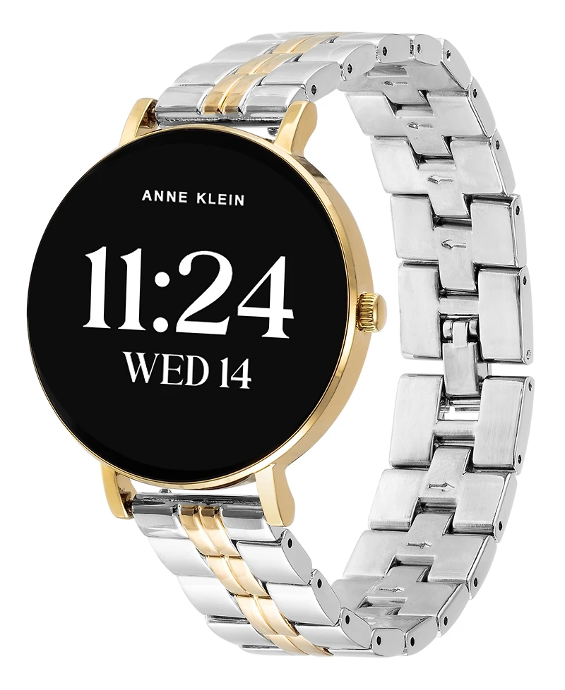 Anne Klein Women's Connect It Prism Smartwatch with Two-Tone Metal Alloy and Black Silicone Band, 30mm