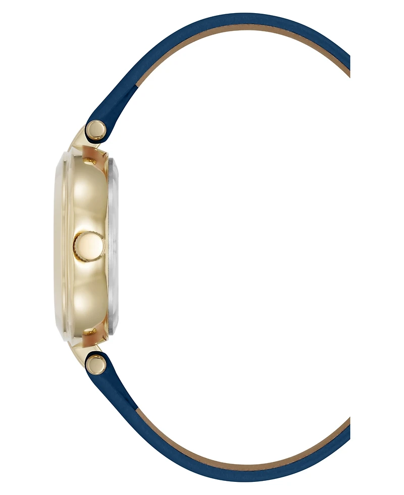 Anne Klein Women's Quartz Round Blue Leather and Gold-Tone Metal Alloy Strap Watch, 32mm